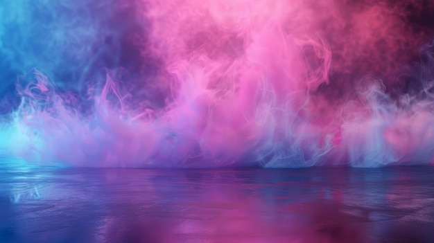 Empty scene with glowing pink and blue smoke environment atmosphere reflect on floor