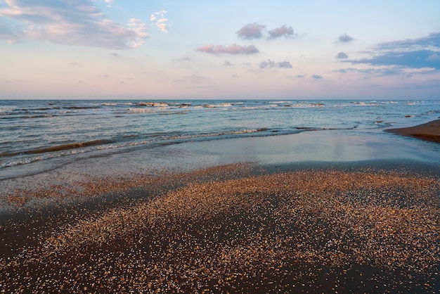 Empty sea beach after sunset