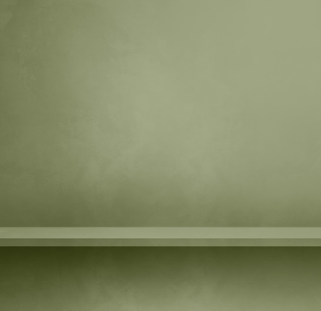 Empty shelf on a khaki green concrete wall Background template Square mockup