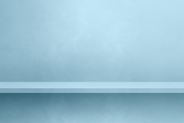 Empty shelf on a light blue concrete wall Background template Horizontal mockup