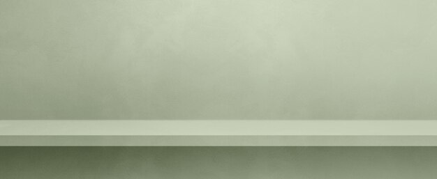 Empty shelf on a light green concrete wall Background template Horizontal banner mockup