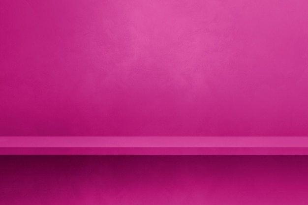 Empty shelf on a pink concrete wall Background template Horizontal mockup