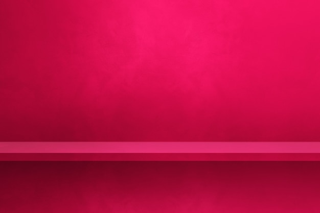 Empty shelf on a pink wall. Background template scene. Horizontal backdrop