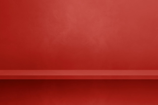 Empty shelf on a red concrete wall Background template Horizontal mockup