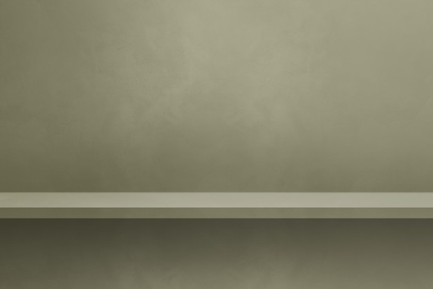 Empty shelf on a tinted grey wall. Background template scene. Horizontal backdrop