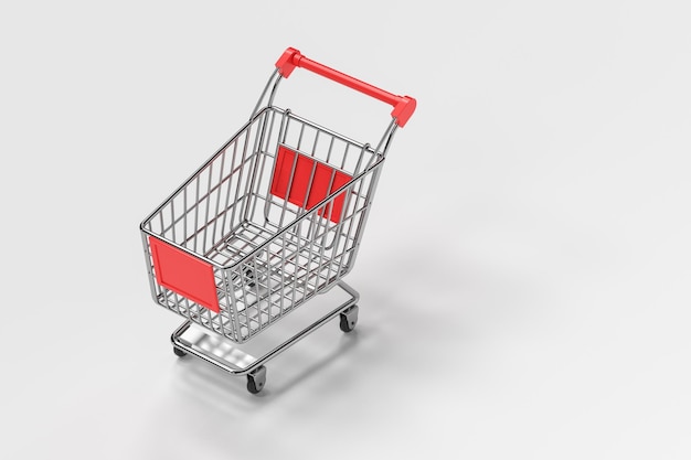 Empty shopping cart with white background 3d rendering