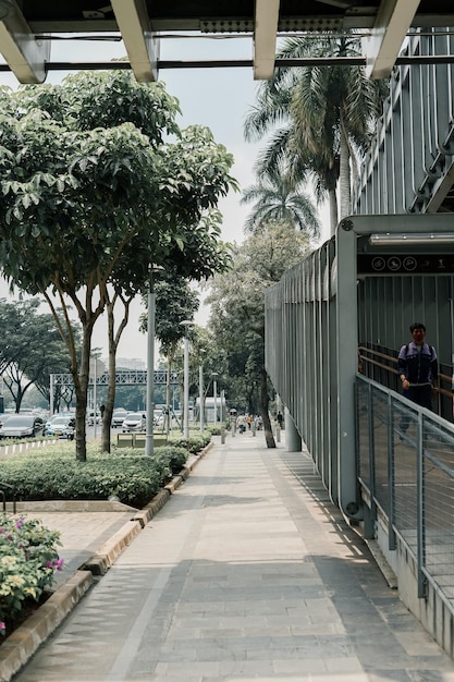 empty sidewalks in the city at noon