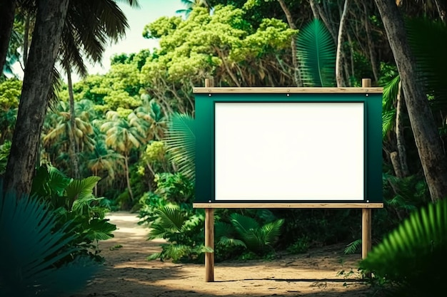 A empty signboard mockup in tropical background Generative AI