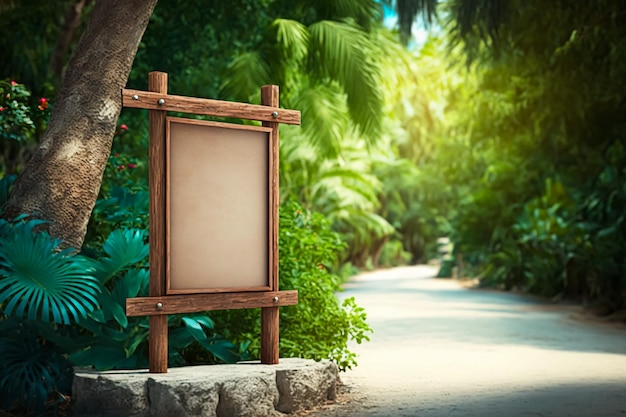 A empty signboard mockup in tropical background Generative AI