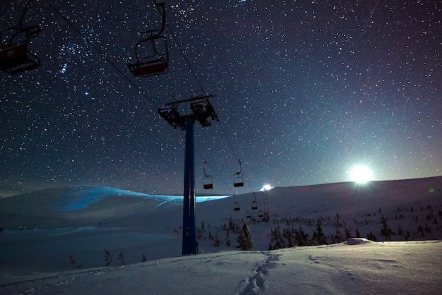 An empty ski resort with funiculars