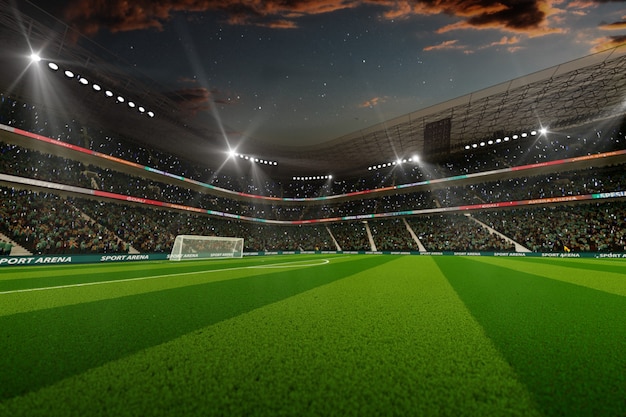 empty soccer stadium at the evening 3d render