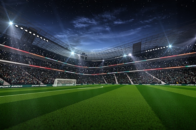 empty soccer stadium at night 3d render