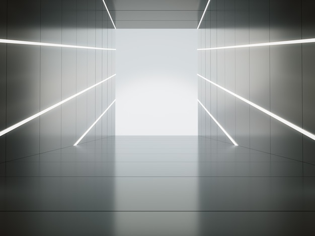 Empty space for product show in long corridor with light glow