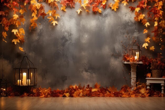 Photo empty space room and fall leaves lighting backgrounds autumn