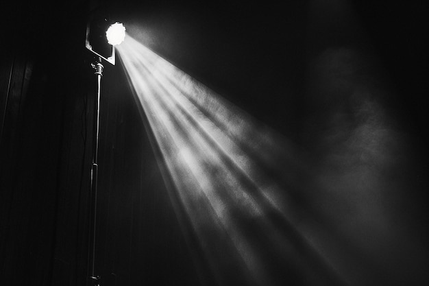 Photo empty space of studio dark room black concrete wall and spotlight with concrete floor