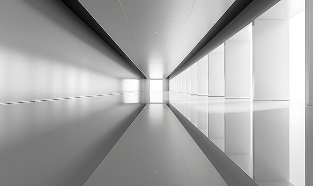 Empty Space with Reflections A pristine white studio with reflective surfaces and a black background