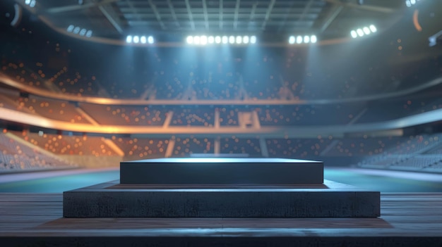 Photo empty sports themed 3d podium in a stadium for showcasing sports gear or sports supplements