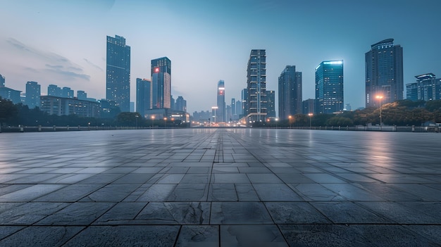 Empty square road and city buildings skyline in Chongqing China Generative AI