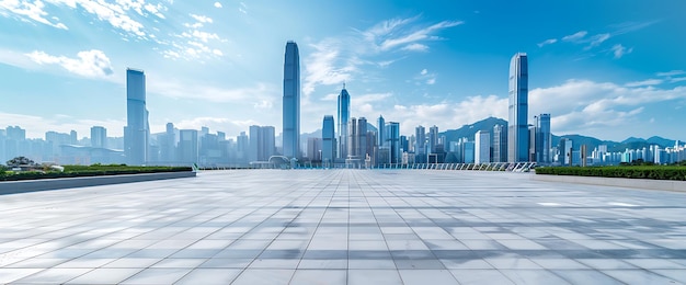 Empty square with a cityscape background in the sunny day