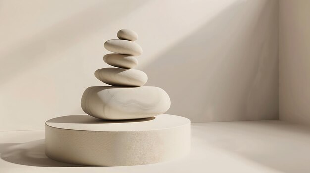 Empty stack of stones platform podium on beige background Minimal empty display prod Generative AI