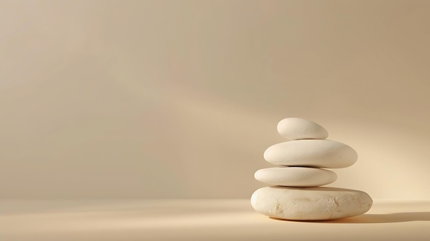 Empty stack of stones platform podium on beige background Minimal empty display prod Generative AI