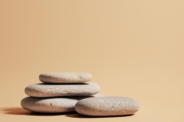 Photo empty stack of stones platform podium on beige background