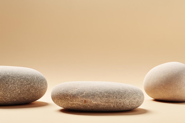 Photo empty stack of stones platform podium on beige background