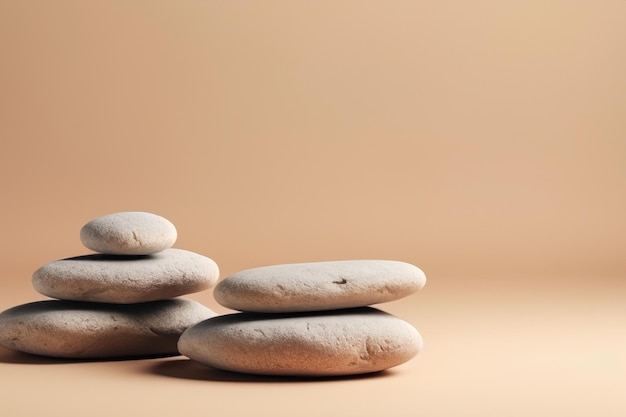 Photo empty stack of stones platform podium on beige background