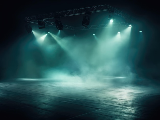 empty stage background podium scene spotlight backlight fog clouds smoke photo green