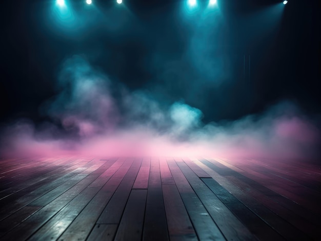 empty stage background scene spotlight rim light podium fog cloud concert dance floor pink green