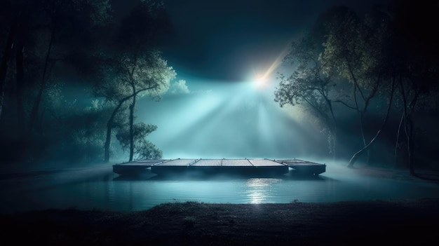 empty stage background spotlight backstage fog clouds light rays podium scene theatre river