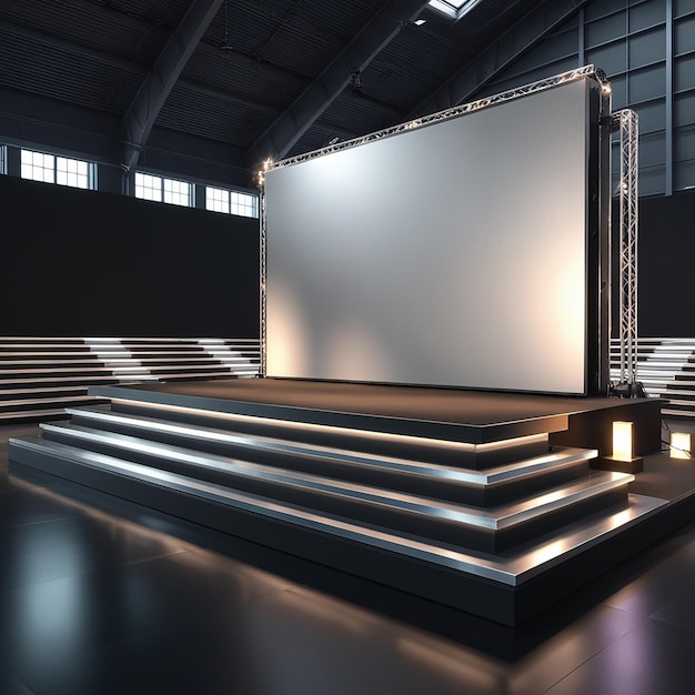 Empty stage design for mockup and corporate identity display Scene event led night light staging 3d rendering for online