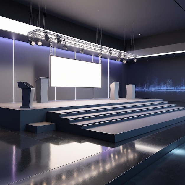 Photo empty stage design for mockup and corporate identity display scene event led night light staging 3d rendering for online