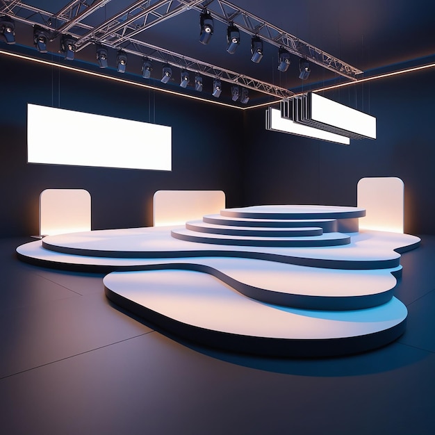 Photo empty stage design for mockup and corporate identity display scene event led night light staging 3d rendering for online