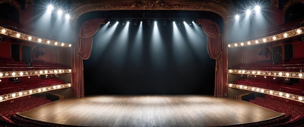 Photo an empty stage illuminated by spotlights ready for a dramatic performance