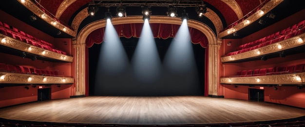 Photo an empty stage illuminated by spotlights ready for a dramatic performance