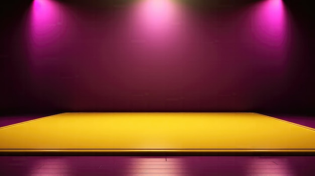 Empty stage shows empty dark yellow purple pink