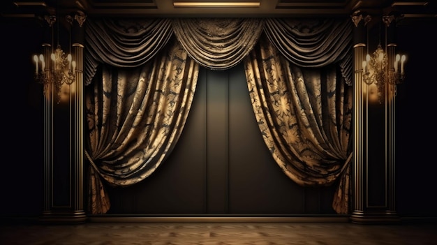 Empty stage with gold curtain