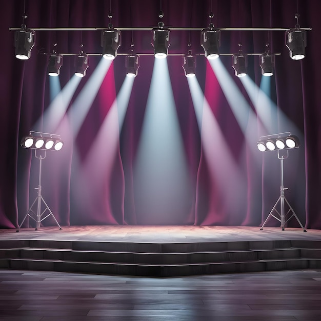 Empty stage with lighting equipment on a stage Spotlight shines on the stage 3d rendering