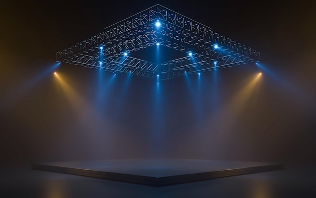 Empty stage with lighting equipment on a stage Spotlight shines on the stage 3d rendering