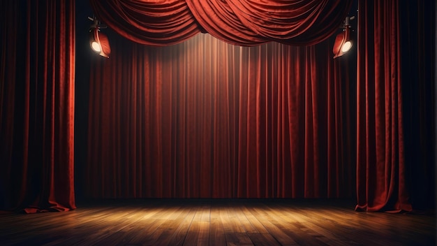 Empty stage with red curtains spotlight and elegant atmosphere