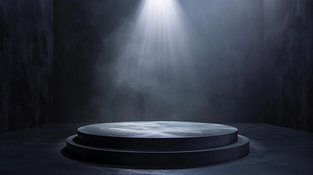 Empty Stage with Round Podium Spotlight on Dark Background