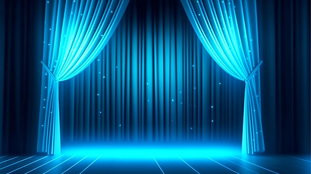 Empty Stage with shiny blue curtains template