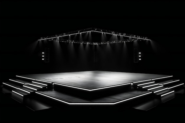 Empty stage with spotlights on black background