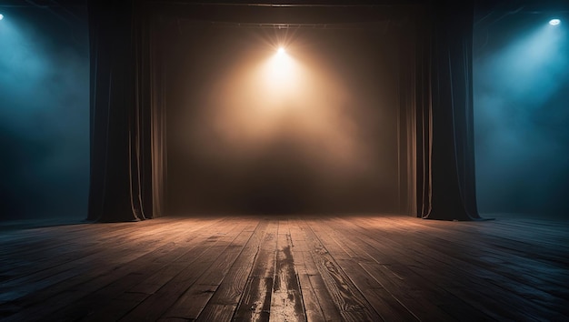 Photo empty stage with spotlights and smoke