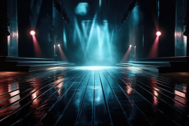 Empty stage with spotlights and wooden floors Generative AI