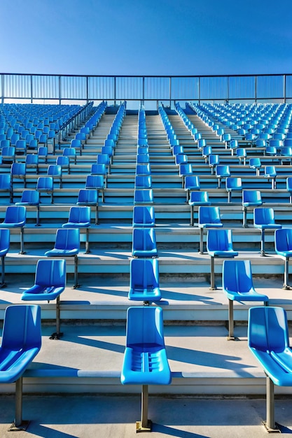 Photo empty stands with shadow on blue