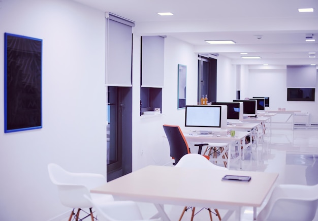 empty  startup office interior with modern computers and furniture