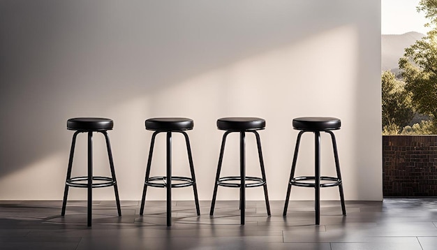 Photo empty stools against wall