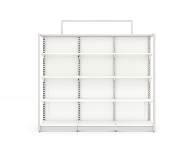 Empty store shelves retail shelf designsupermarket shelf 3D rendering illustration